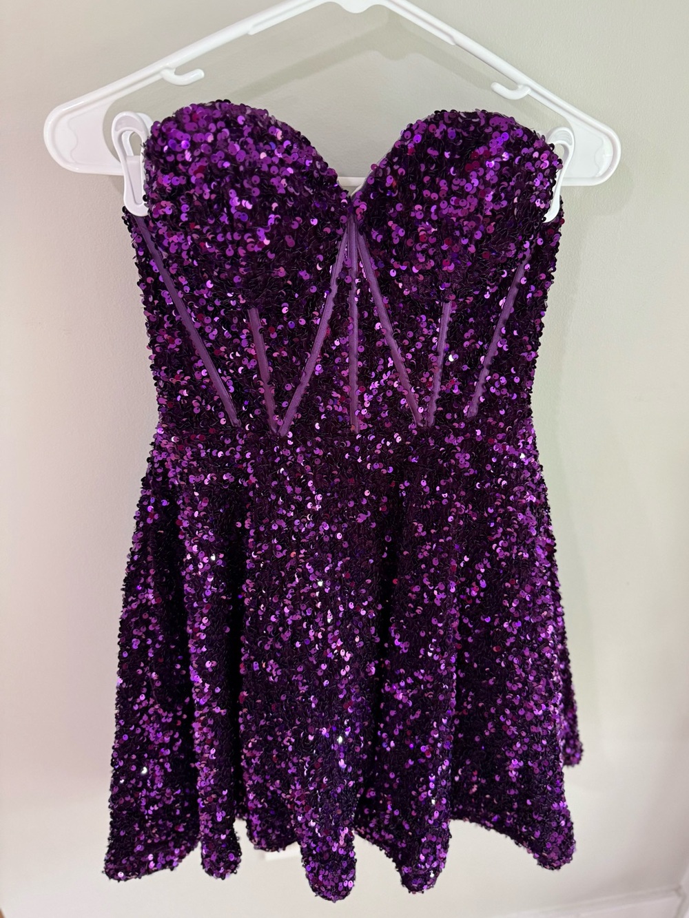Sherri Hill Strapless Corset Sequin Mini Cocktail Dress - Purple - Size 6 - NWT